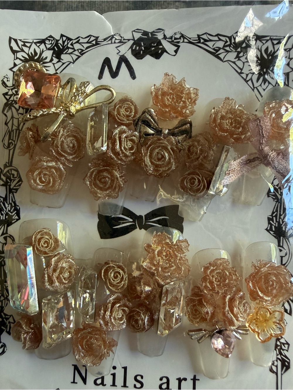Nails Art Rose Cluster Press-On Nails in Peach Gold - Unbranded